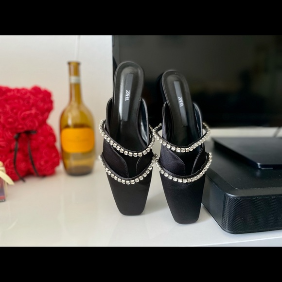 Zara Chain Rhinestone Flat Mules SIZE 37 - Picture 7 of 11